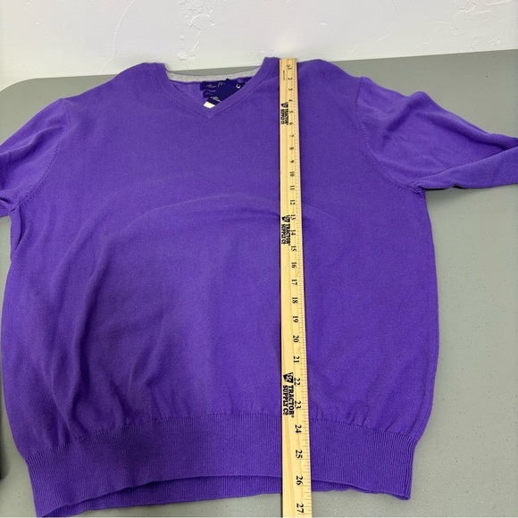 Alan Flusser Men's V Neck Pullover Sweater Purple Large Cotton Silk Cashmere NWT - Picture 7 of 8